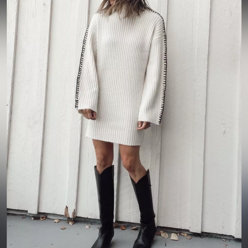 NWT Steve Madden Women’s Mock Neck Rib Dress In White Cap